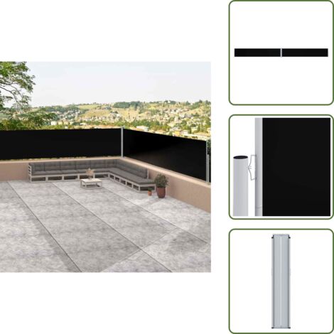 The Living Store Tenda Laterale Retrattile Nera 117x1200 cm - Tenda da sole
