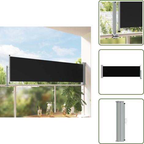 The Living Store Tenda Laterale Retrattile per Patio 80x300 cm Nera - Ombreggiatura