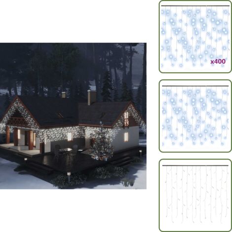The Living Store Tenda Luci LED Ghiacciolo 10m 400 LED Bianco Freddo 8 Funzioni - Illuminazione decorativa
