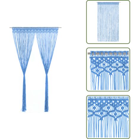 The Living Store Tenda Macramè Blu 140x240 cm in Cotone - Tenda per finestra