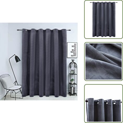The Living Store Tenda Oscurante Anelli in Metallo Velluto Antracite 290x245 cm - Tenda in velluto