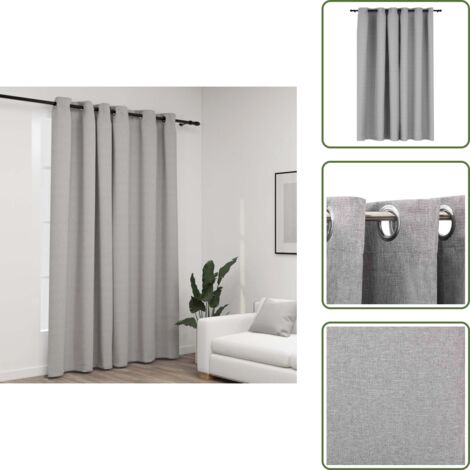 The Living Store Tenda Oscurante Effetto Lino con Occhielli Grigio 290x245 cm - Tenda grigia