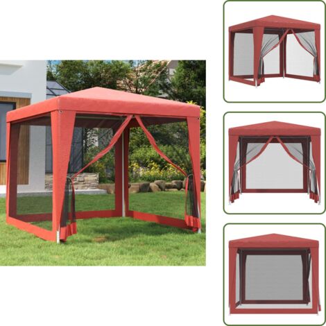 The Living Store Tenda per Feste 4 Pareti Laterali in Rete Rossa 2,5x2,5m HDPE - Gazebo