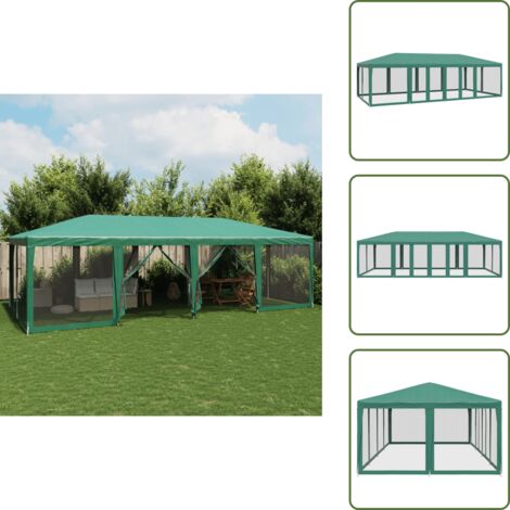The Living Store Tenda per Feste con 12 Pareti Laterali in Rete Verde 8x4 m HDPE - Tenda da giardino