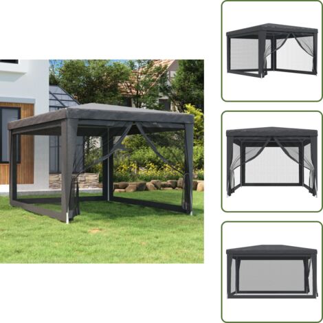 The Living Store Tenda per Feste con 4 Pareti in Rete Antracite 3x4 m in HDPE - Gazebo