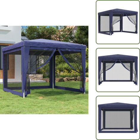 The Living Store Tenda per Feste con 4 Pareti Laterali in Rete Blu 3x3 m HDPE - Gazebo