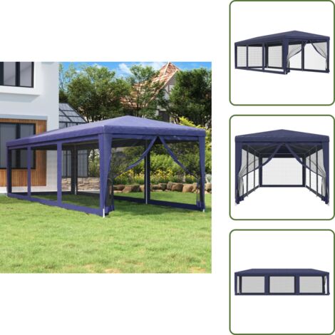The Living Store Tenda per Feste con 8 Pareti Laterali in Rete Blu 3x9 m HDPE - Gazebo