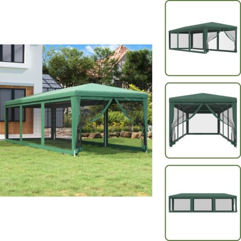 The Living Store Tenda per Feste con 8 Pareti Laterali in Rete Verde 3x9 m HDPE - Gazebo
