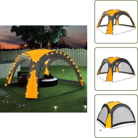The Living Store Tenda per Feste con LED e 4 Pareti 3,6x3,6x2,3 m Gialla - Tenda con LED