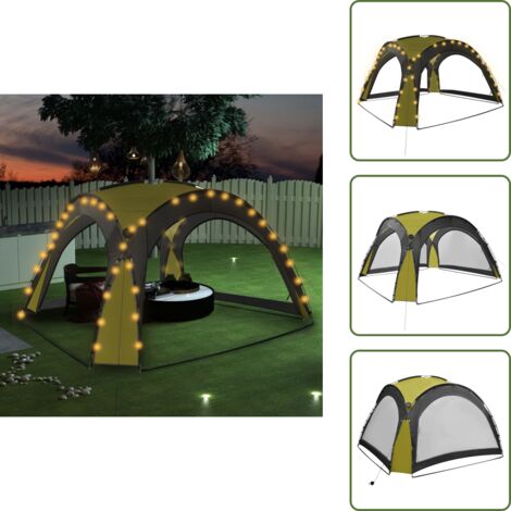 The Living Store Tenda per Feste con LED e 4 Pareti 3,6x3,6x2,3 m Verde - Tenda con LED