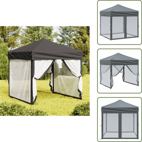 The Living Store Tenda per Feste Pieghevole con Pareti Laterali Antracite 2x2 m - Gazebo pieghevole