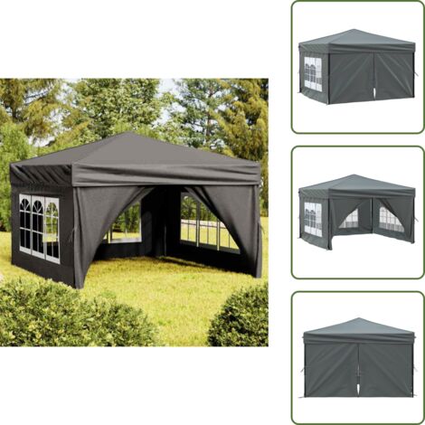 The Living Store Tenda per Feste Pieghevole con Pareti Laterali Antracite 3x3 m - Gazebo pieghevole