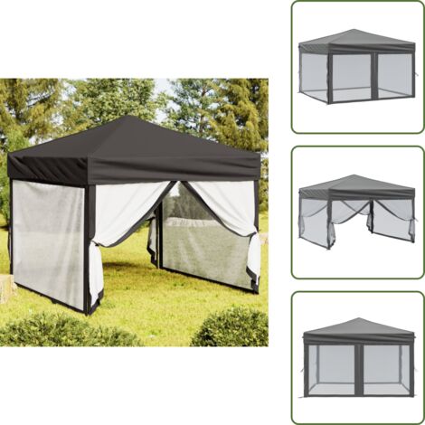 The Living Store Tenda per Feste Pieghevole con Pareti Laterali Antracite 3x3 m - Tenda pieghevole