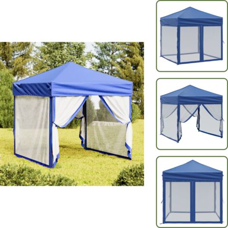 The Living Store Tenda per Feste Pieghevole con Pareti Laterali Blu 2x2 m - Gazebo pieghevole