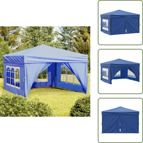 The Living Store Tenda per Feste Pieghevole con Pareti Laterali Blu 3x3 m - Gazebo pieghevole