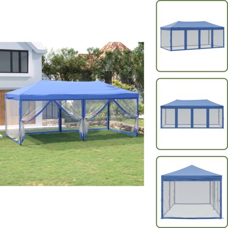 The Living Store Tenda per Feste Pieghevole con Pareti Laterali Blu 3x6 m - Gazebo pieghevole