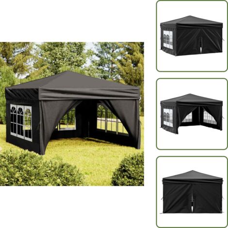The Living Store Tenda per Feste Pieghevole con Pareti Laterali Nero 3x3 m - Gazebo pieghevole