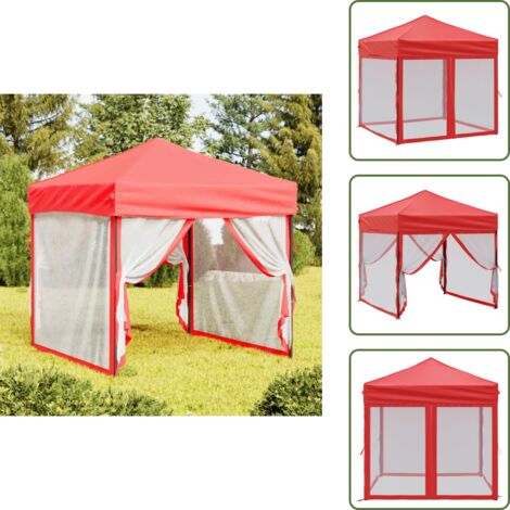 The Living Store Tenda per Feste Pieghevole con Pareti Laterali Rosso 2x2 m - Gazebo pieghevole
