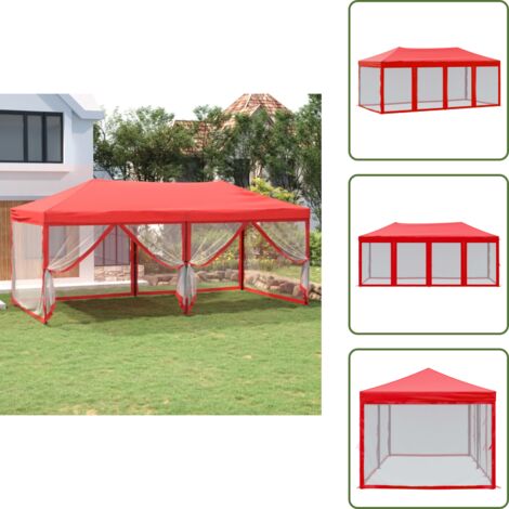 The Living Store Tenda per Feste Pieghevole con Pareti Laterali Rosso 3x6 m - Gazebo pieghevole