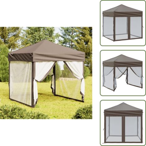 The Living Store Tenda per Feste Pieghevole con Pareti Laterali Tortora 2x2 m - Gazebo pieghevole