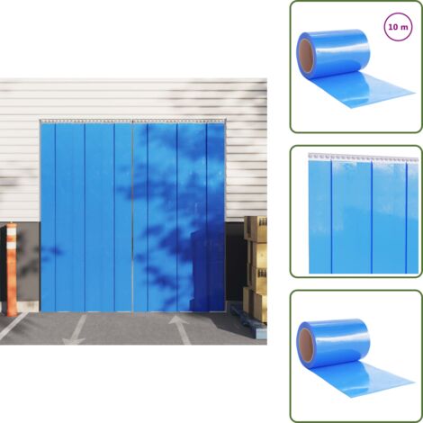The Living Store Tenda per Porte Blu 300 mm x 2,6 mm 10 m in PVC - Isolamento termico