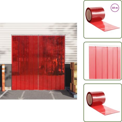 The Living Store Tenda per Porte Rossa 200 mm x 1,6 mm 10 m in PVC - Isolamento termico