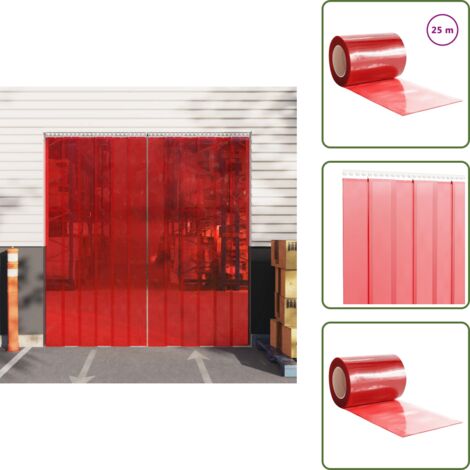 The Living Store Tenda per Porte Rossa 300 mm x 2,6 mm 25 m in PVC - Isolamento termico