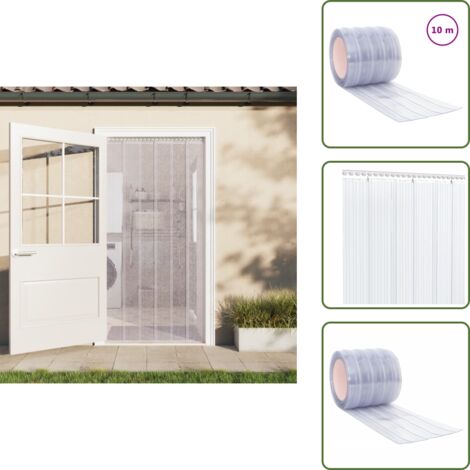 The Living Store Tenda per Porte Trasparente 200 mm x 1,6 mm 10 m in PVC - Isolamento termico