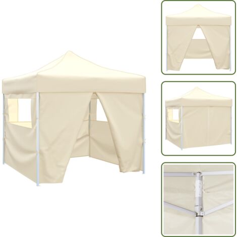 The Living Store Tenda Pieghevole Crema 3 x 3 m con 4 Pareti - Tenda da sole