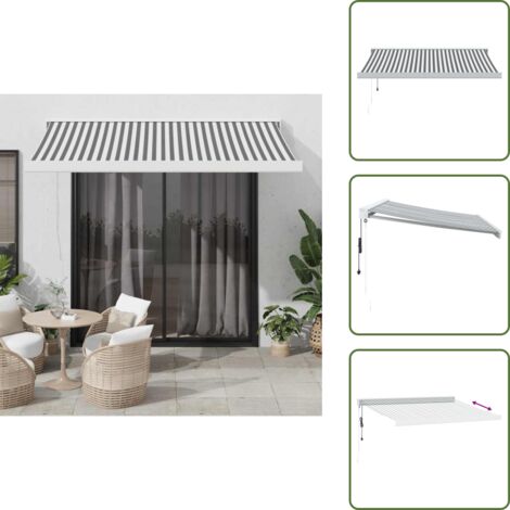 The Living Store Tenda Retrattile Antracite e Bianca 3,5x2,5m Tessuto/Alluminio - Tenda da giardino
