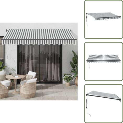 The Living Store Tenda Retrattile Automatica Antracite e Bianco 350x250 cm - Tenda da sole automatica