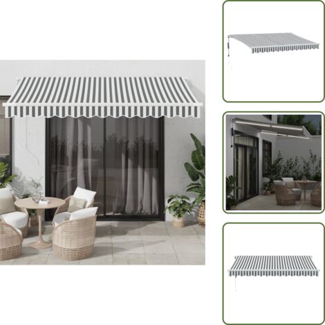 The Living Store Tenda Retrattile Automatica LED Antracite e Bianco 350x250 cm - Tenda da sole automatica