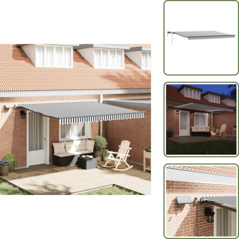 The Living Store Tenda Retrattile Manuale con LED Antracite e Bianco 400x300 cm - Tenda da sole con luci LED