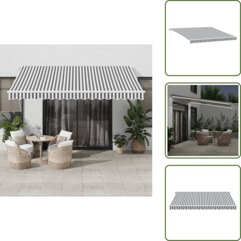 The Living Store Tenda Retrattile Manuale con LED Antracite e Bianco 400x350 cm - Tenda da sole con luci LED