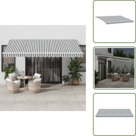 The Living Store Tenda Retrattile Manuale con LED Antracite e Bianco 450x350 cm - Tenda da sole con luci LED