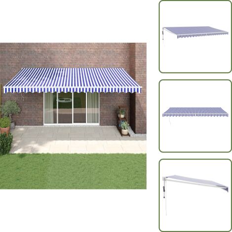 The Living Store Tenda Sole Automatica Retrattile Blu e Bianca 5x3 m - Tenda retrattile