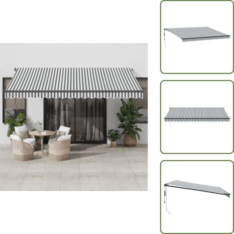 The Living Store Tenda Sole Retrattile Automatica 450x350 cm Antracite e Bianco - Tenda da sole automatica