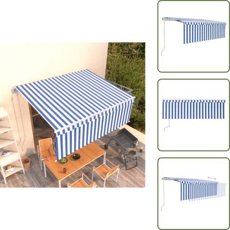 The Living Store Tenda Sole Retrattile Automatica con Parasole 4x3,5m Blu Bianco - Tenda da sole automatica