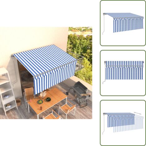 The Living Store Tenda Sole Retrattile Automatica Parasole 3,5x2,5m Blu Bianco - Tenda da sole automatica