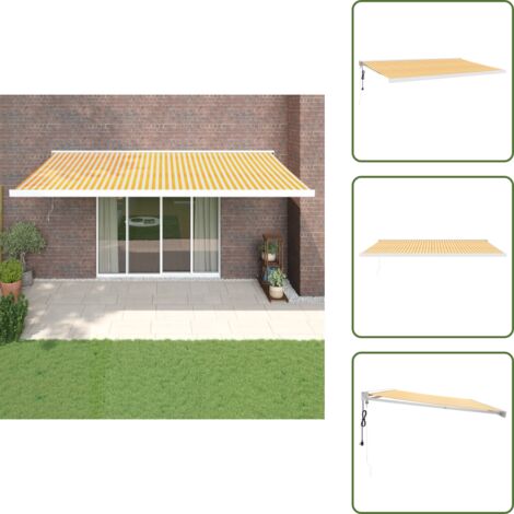 The Living Store Tenda Sole Retrattile Gialla e Bianca 5x3 m Tessuto e Alluminio - Tenda da patio
