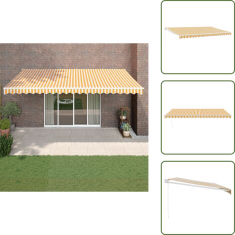 The Living Store Tenda Sole Retrattile Gialla e Bianca 5x3 m Tessuto e Alluminio - Tenda retrattile