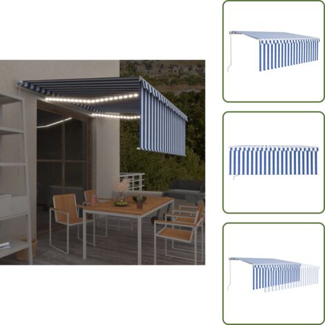 The Living Store Tenda Sole Retrattile Manuale con LED 4x3m Blu e Bianco - Tenda da sole retrattile