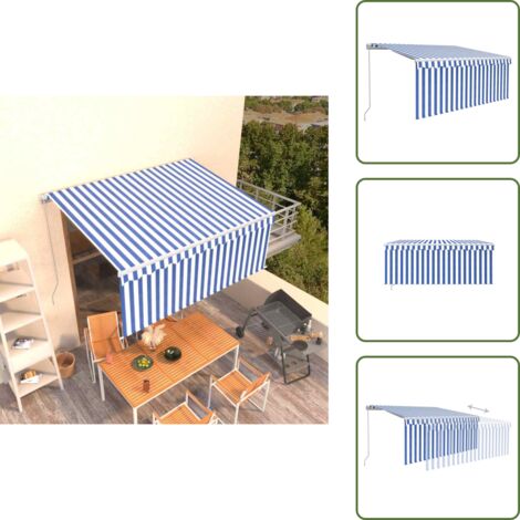 The Living Store Tenda Sole Retrattile Manuale con Parasole 3x2,5m Blu e Bianco - Tenda retrattile