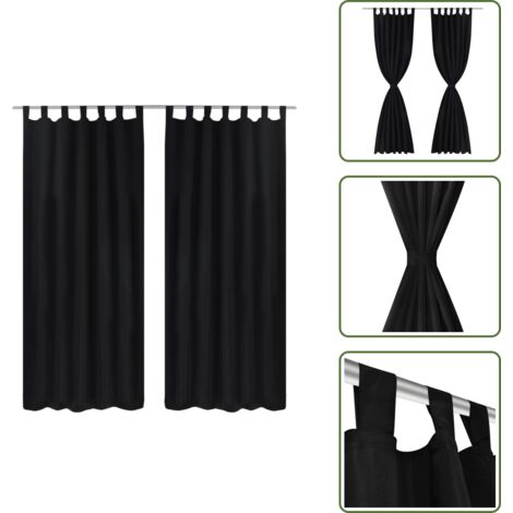The Living Store Tende Micro-Raso Nere 2 pz con Occhielli 140 x 245 cm - Tende nere