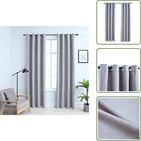 The Living Store Tende Oscuranti con Anelli in Metallo 2 pz Grigie 140x225 cm - Tende grigie