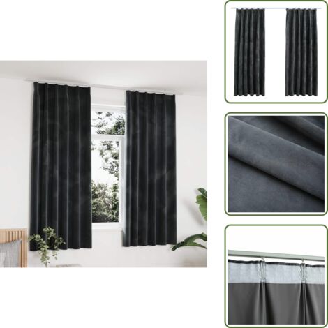 The Living Store Tende Oscuranti con Ganci 2 pz Antracite in Velluto 140x175 cm - Tende in velluto