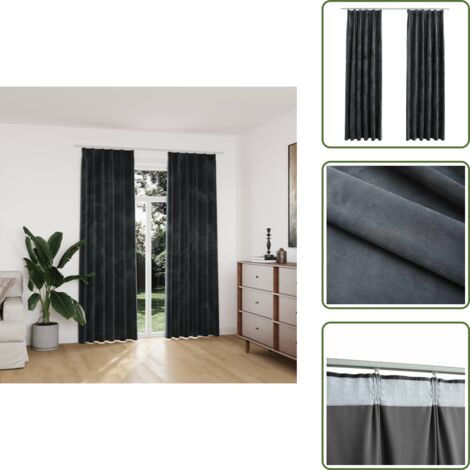 The Living Store Tende Oscuranti con Ganci 2 pz Antracite in Velluto 140x225 cm - Tende in velluto