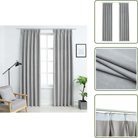 The Living Store Tende Oscuranti con Ganci 2 pz Grigie 140x245 cm - Tende grigie