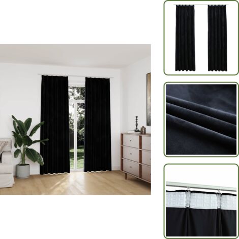 The Living Store Tende Oscuranti con Ganci 2 pz Nere in Velluto 140x225 cm - Tende in velluto
