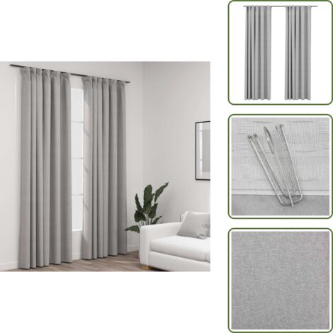 The Living Store Tende Oscuranti con Ganci Effetto Lino 2 pz Grigie 140x245 cm - Tende grigie